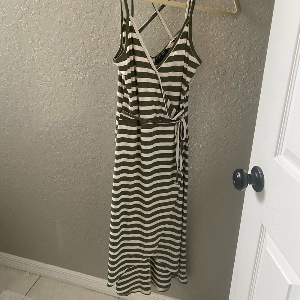 Green stripped high low dress
